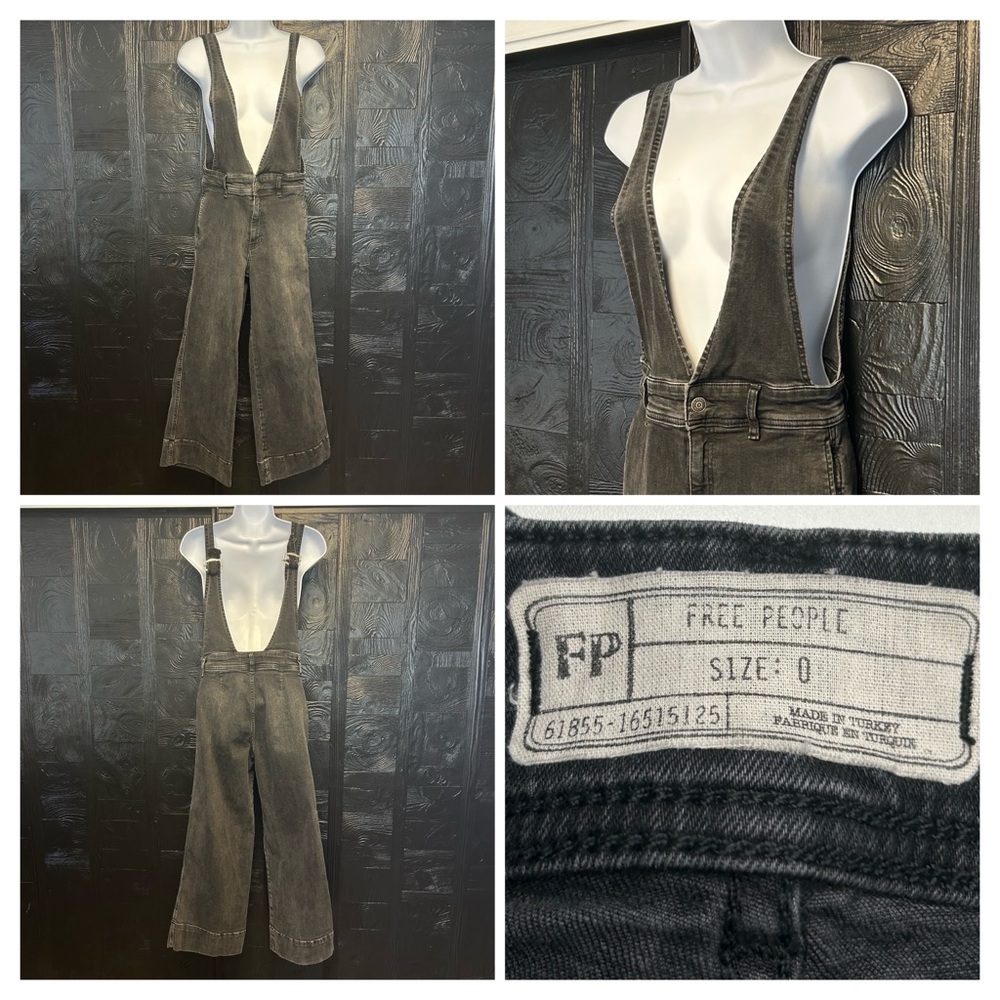 Free People A Line Flare Overalls Women's 0 Denim Cottage‎ Indie Wide Leg Short